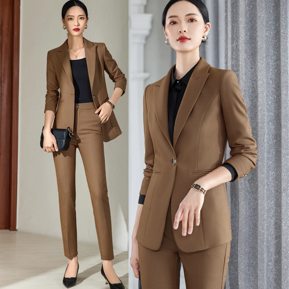 Purple high-end suit, women's spring and autumn professional clothing, temperament, work clothes, high-end feeling, street pants