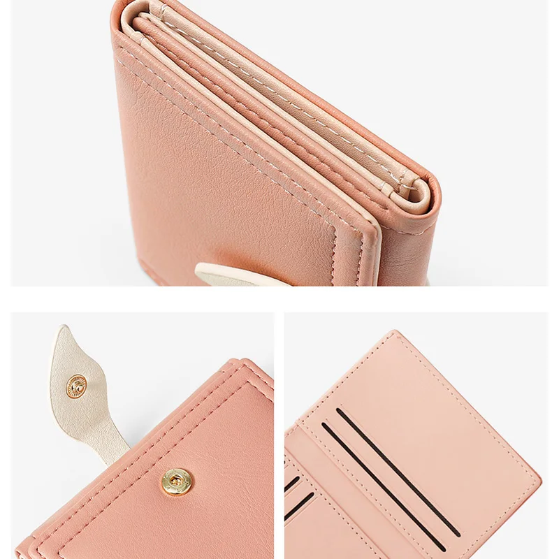 New Leaf-shaped Buckle Design Small Wallet Women PU Leather Coin Pures Ladies Brand Short Card Holder Mini Clutch Purses Female |