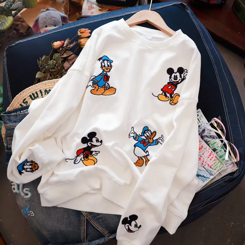 Early Spring And Autumn New Sweater Women's Age Reduction Striped Embroidery Mickey Mouse Donald Duck Pullover Bottoming Shirt