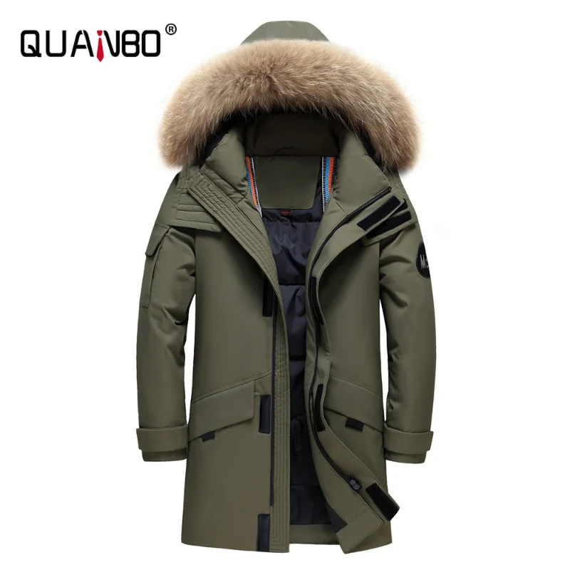 

Grade Big Top Raccoon Fur Collar Men's Jacket Winter Warm Coat Men 90% White Duck Down Long Parka Hight Quality Overcoat