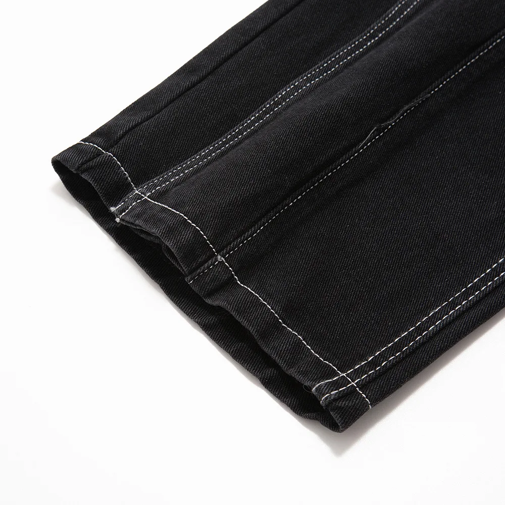 Джинсовые брюки мужские однотонные мешковатые с прострочкой прямые штаны