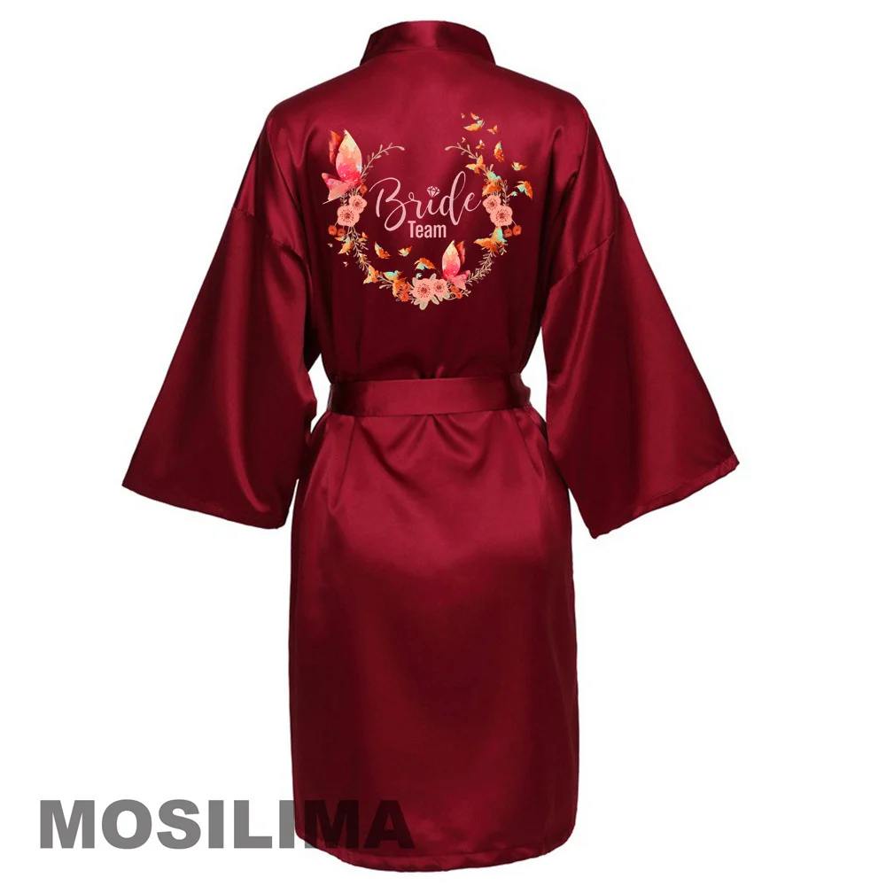 

Wedding Party Team Bride Robe Kimono Satin Pajamas Bridesmaid Bathrobe ZH024