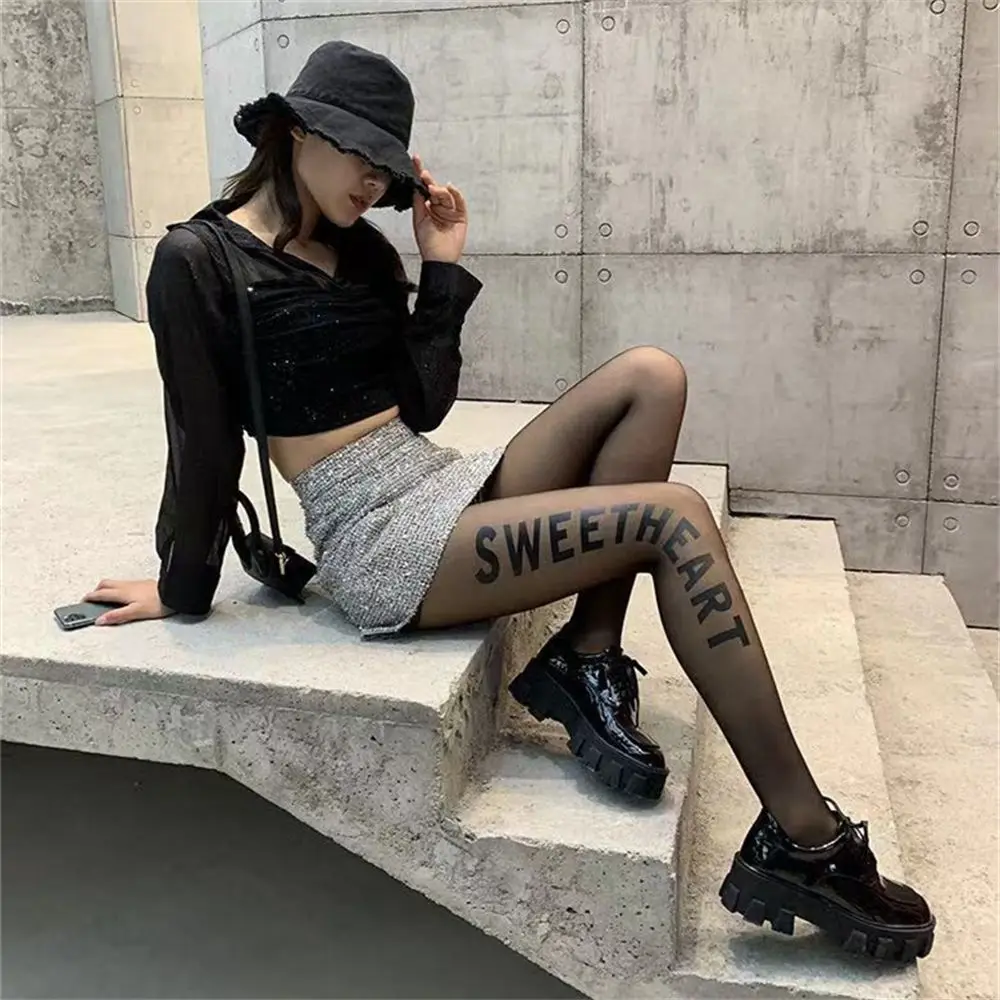 

Tattoo Black White Pantyhose Sexy Thigh Stockings Knee Letter Stockings Floral Butterfly Leggings Women Lingerie