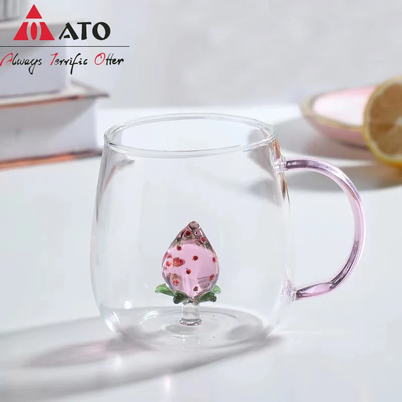 ATO Design Strawberry pattern Glassware Drink Cup Whiskey Glasses Coffee Mug Kids Milk Water Teacup