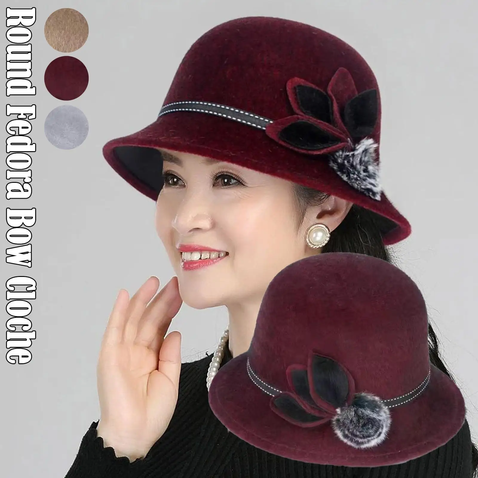 

Шляпа-«Колокол» женская с круглым бантом, элегантная теплая винтажная Панама, зимняя шапка, осень-весна