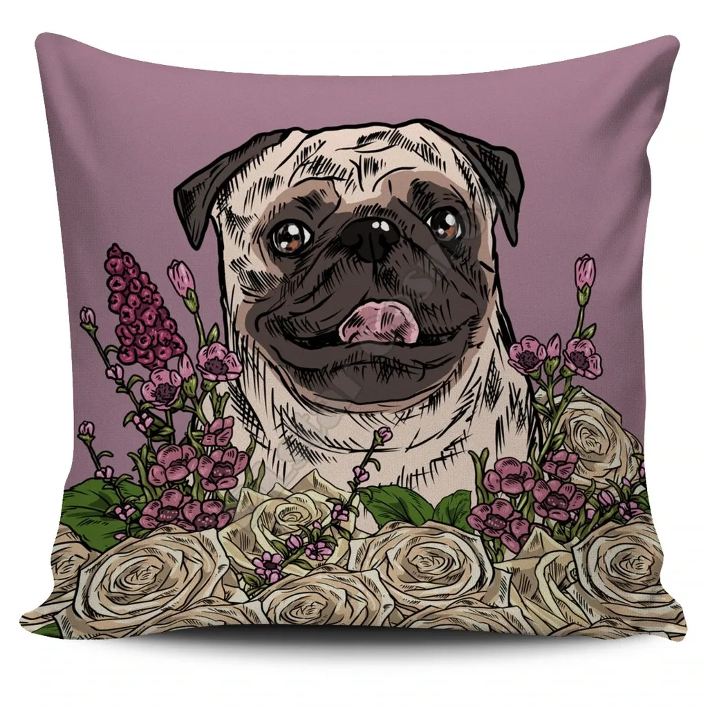 

Illustrated Pug Pillow Cover 3D All Over Printed Pillowcases Throw Pillow Cover Home Decoration 12 Style
