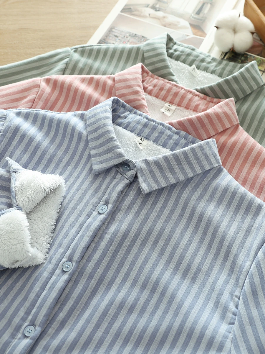 Заказы экспортируемые в Японию рубашки полоску на флисовой подкладке женские