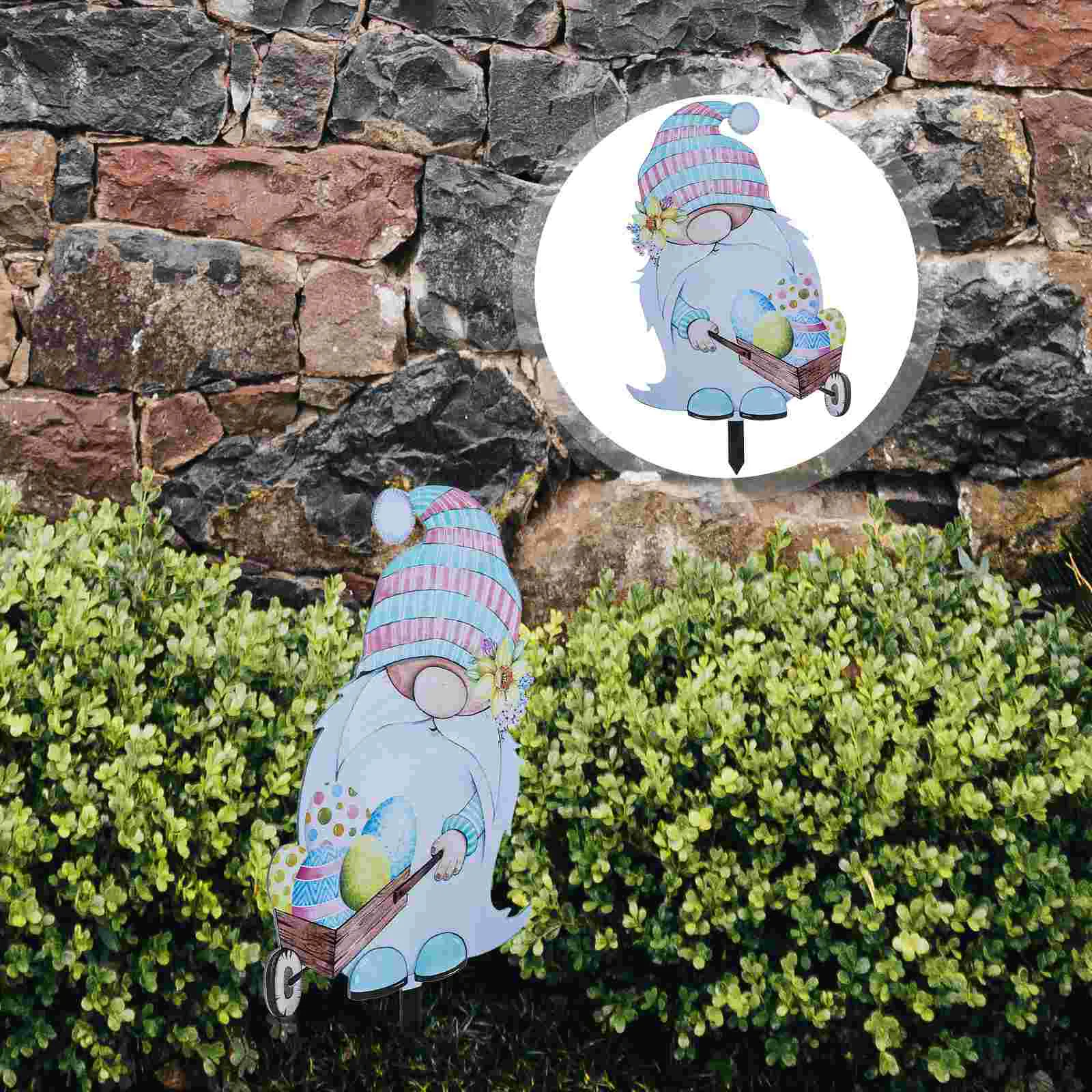 

Easter Gnome Yard Stakes Garden Sign Decorations Lawn Stake Outdoor Egg Signs Spring Rabbit Flower Gnomes Eggs Happy