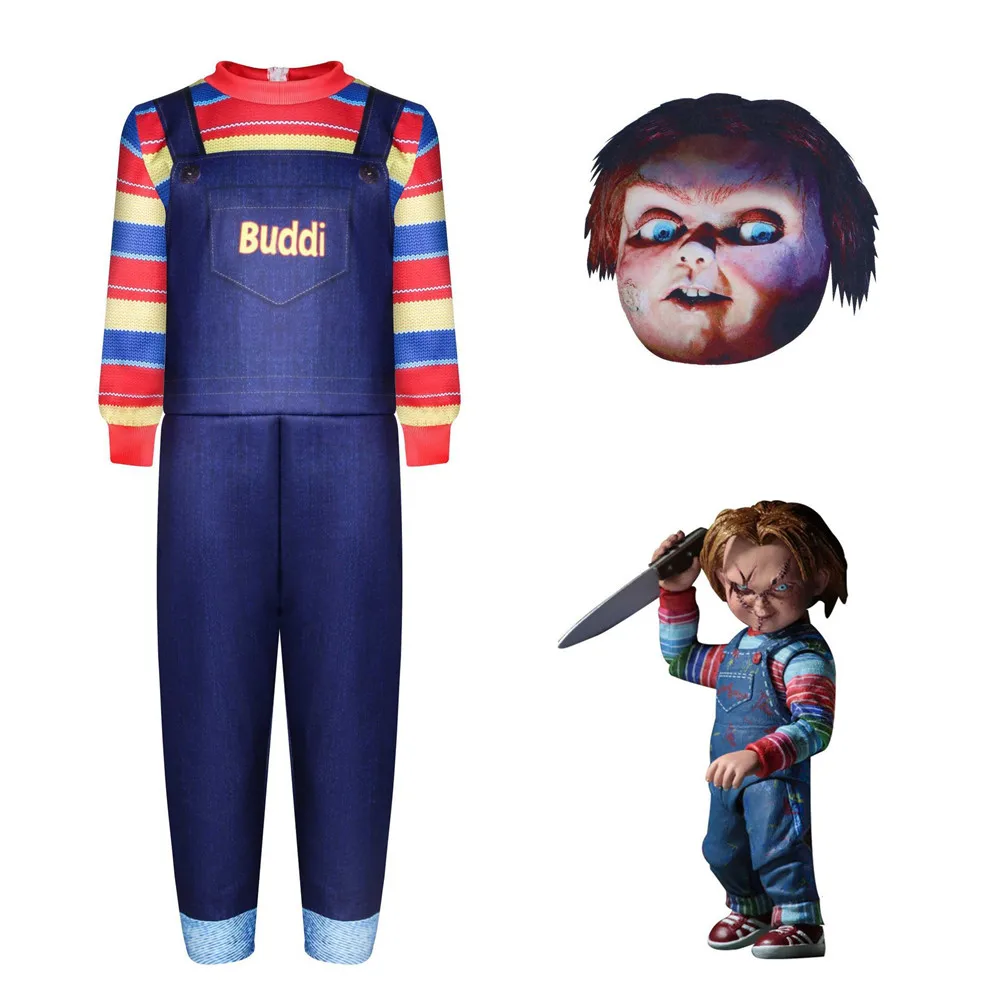 Kids Bride of Chucky Costume Child's Play Cosplay Charles Lee Ray Buddi Doll Costume Outfit for Halloween Carnival Fancy Costume