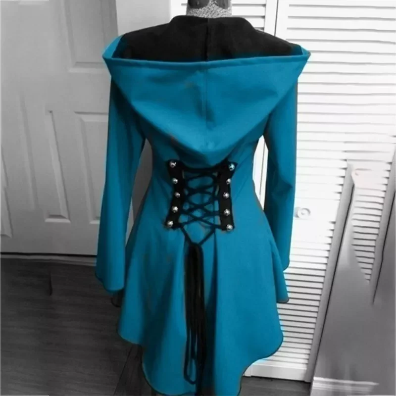 

2023New New Autumn Winter Women Solid Hooded Coats Bandage Female Elegant Pocket Warm Outerwear Ladies Streetwear Goth Slim