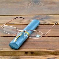 2 piece ultra narrow portable pen holder style full rim golden spectacles fashion reading glasses 0 75 to 4