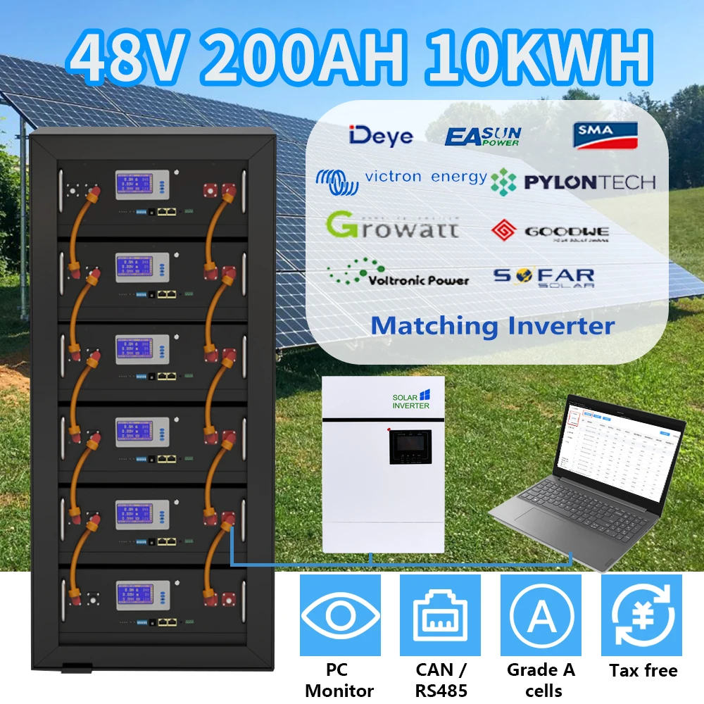 

48V 200AH 100AH LiFePO4 Battery Pack 51.2V 10KW 5KW 32 Parellel 6000+ Cycle Lithium Ion Battery 200A BMS CAN/RS485 US EU NO TAX