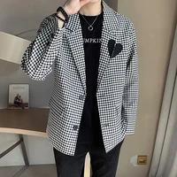 2022 spring houndstooth mens suit jacket korean casual street wear social party blazer masculino all match business dress coats
