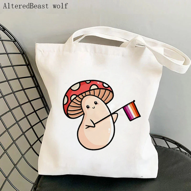 

Women Shopper bag Mushroom Lesbian Gay LGBTQ Gay Flag Bag Harajuku Shopping Canvas Shopper Bag girl handbag Shoulder Lady Bag