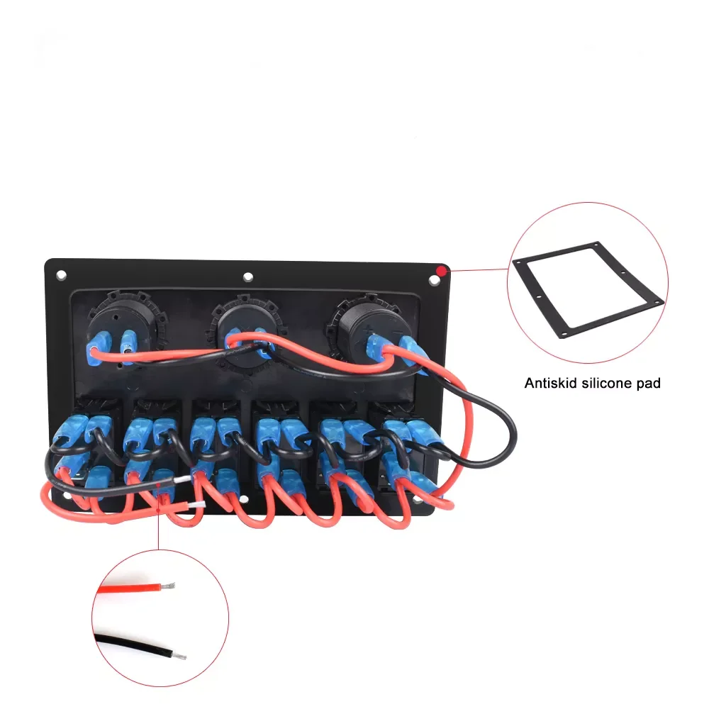 

Switch Panel Car Switch Panel Waterproof Digital Voltmeter Dual USB Port 12V Outlet Combination Marine LED Rocker 6 Gang