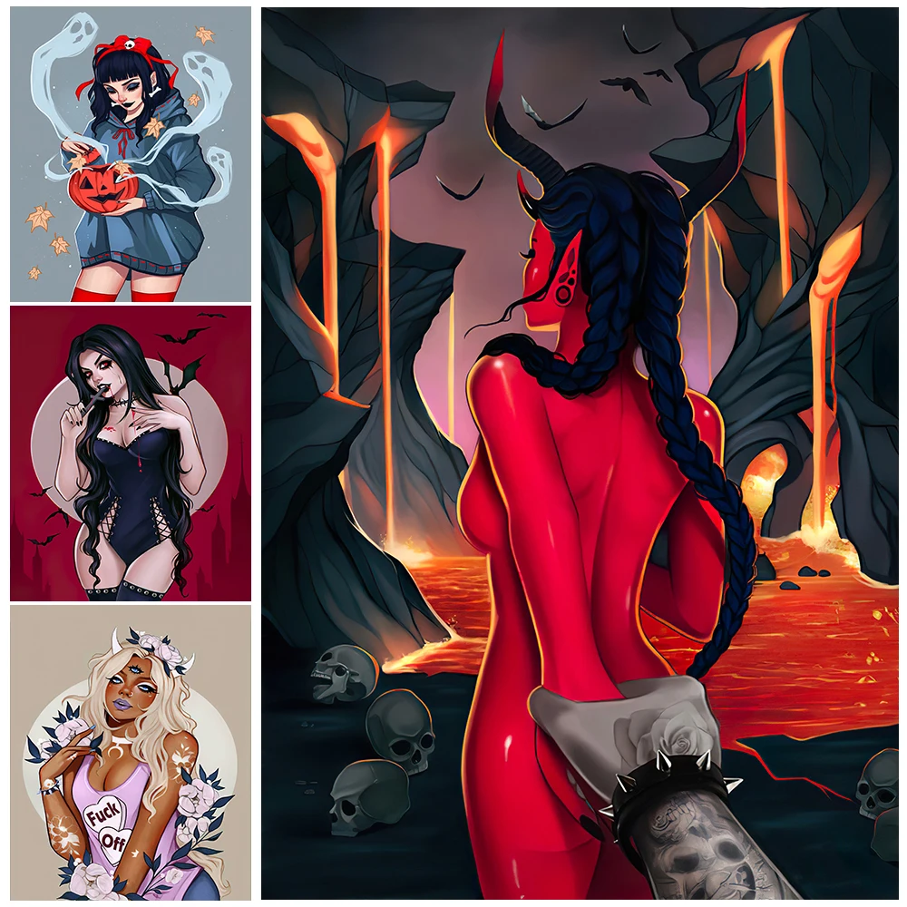 Сексуальная лава Женский дьявол и вампир настенная Картина на холсте Постер