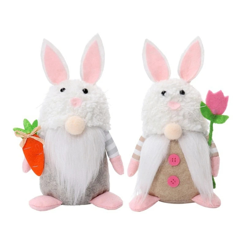 

Пасхальный кролик гном держит морковь/цветок милый весенний декоративный