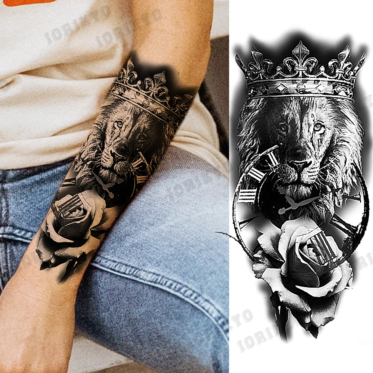 Реалистичная временная татуировка в виде льва и воина для мужчин взрослых с