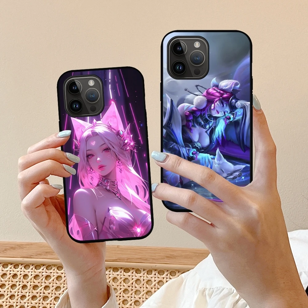 Чехол для телефона L-League of LeagueES Ahri iPhone 16 16e 15 14 13 12 11 XS XR Plus Mini Pro Max мягкий черный