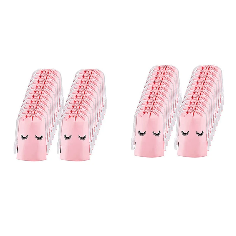 

100 Pieces Eyelash Aftercare Bags Plastic Makeup Bags Toiletry Makeup Pouch Cosmetic Travel With Drawstring Pink,L