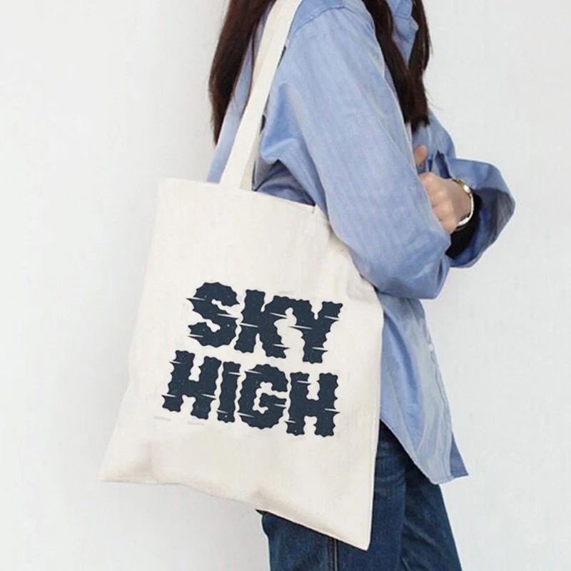 

Сумка-тоут с надписью Sky High, вместительная сумка для покупок, женские сумки, Холщовая Сумка, сумка для покупок, Модная и удобная тканевая сумк...