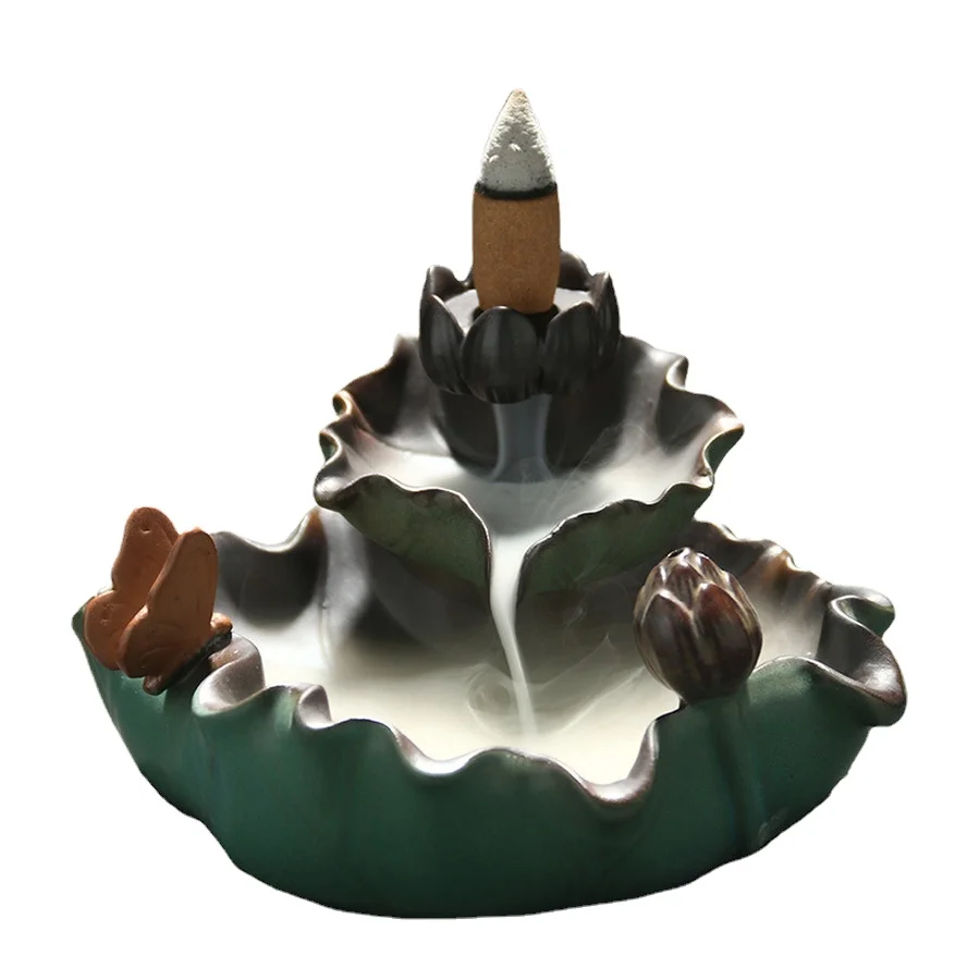 

Back Flow Incense Burner Lotus Ceramic Home Decor Furnace Butterfly Ceramic Tower Fragrance Backflow Burners Home Decoration