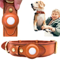 1pcs airtag dog collar tracker training collar dog cat traction leather collar pet anti lost location tracker