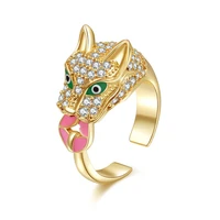 zircon leopard head rings for women men gold plated leopard panther head ring animal open couple rings party jewelry gifts
