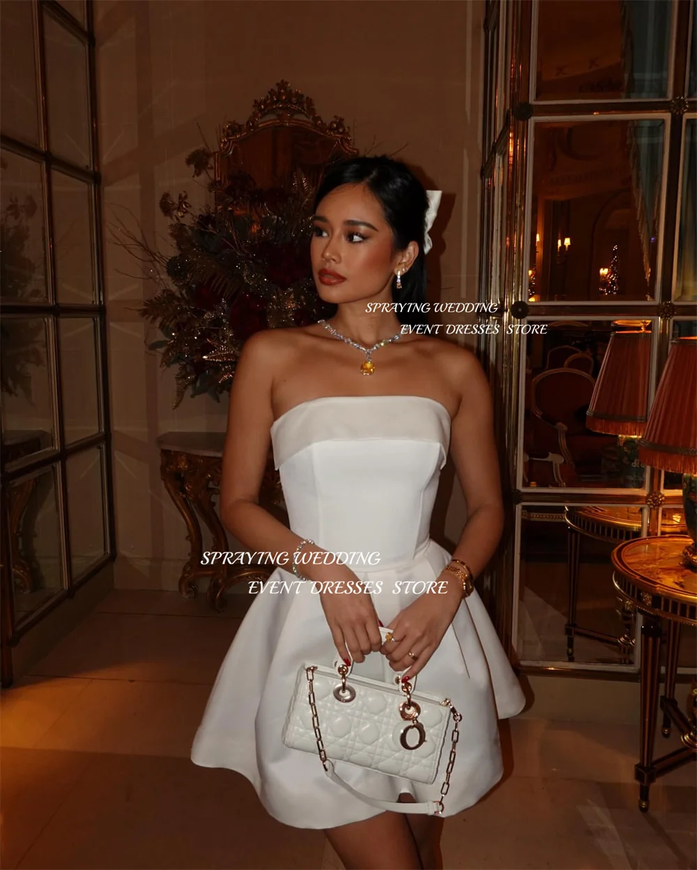 ВЕСНАЮЩЕЕ простое мини-свадебное платье трапециевидной формы без бретелек