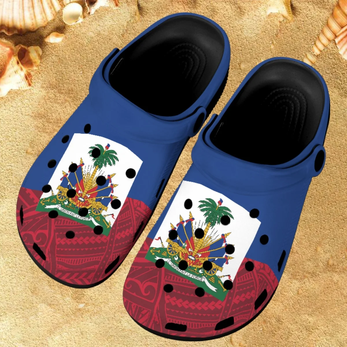 

Fashion Ladies Slippers Retro Polynesian Haiti Flag Print Breathable Beach Sandals Casual Boys Girl Shower Slides Sandalias Muje