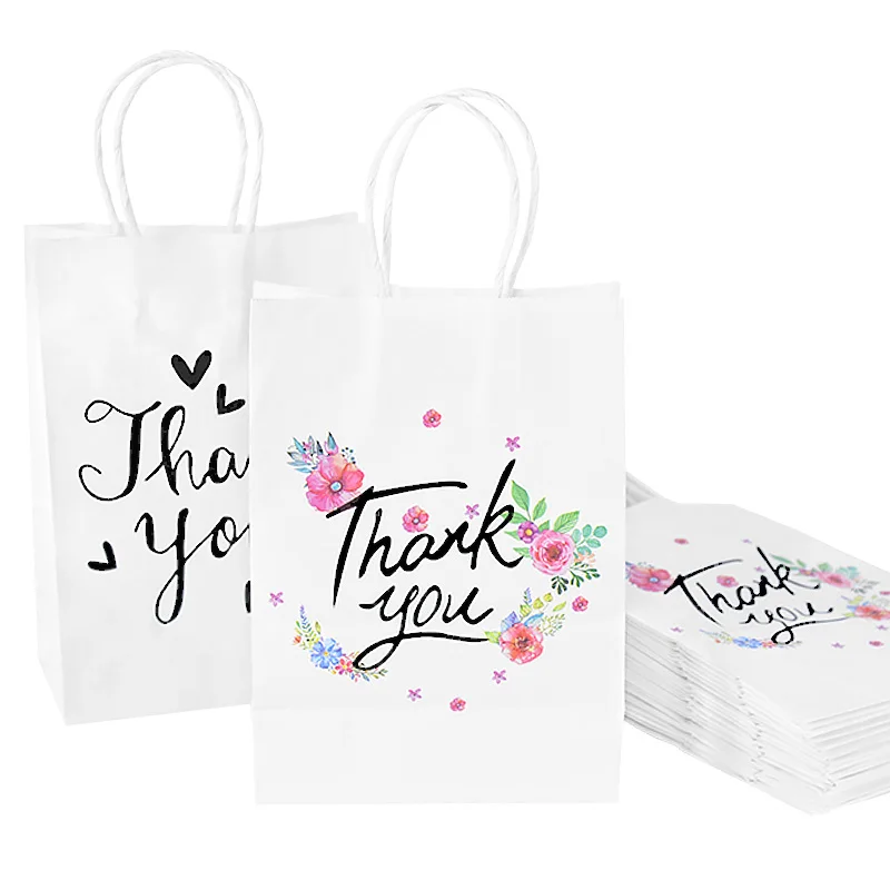 

10pcs Kraft Paper Bags with Handle Thank You Cookie Candy Bag Wedding Birthday Party Favors Gift Packaging Supplies Baby Shower
