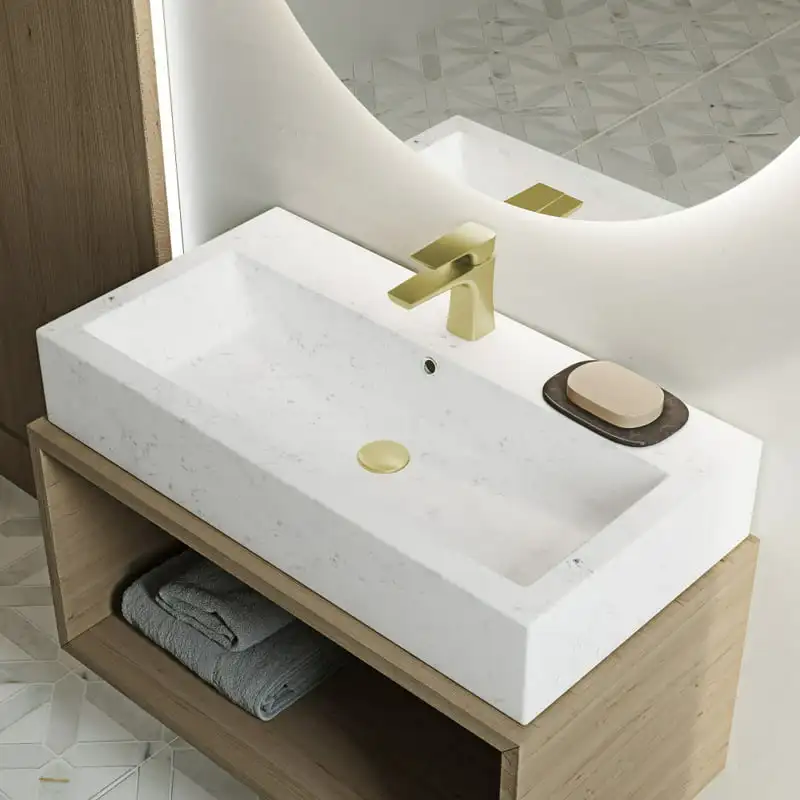 

Широкая прямоугольная раковина для ванной комнаты из статического мрамора