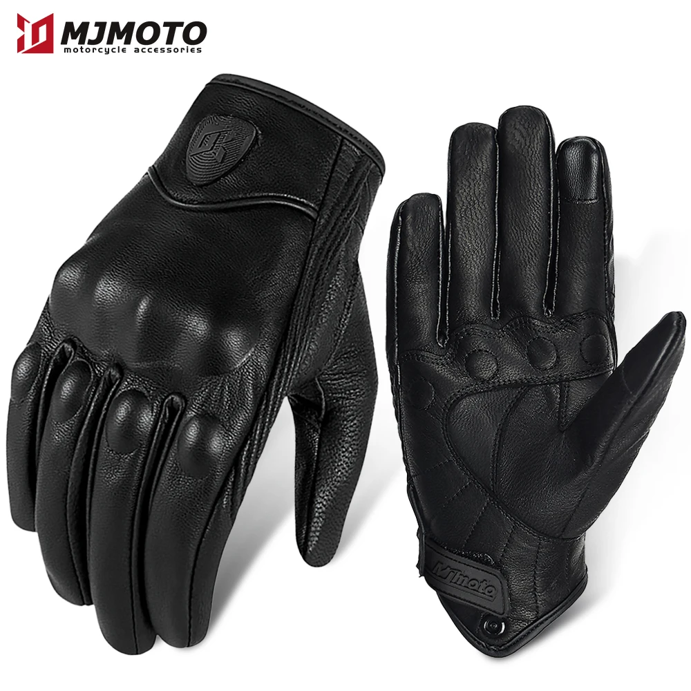 

MJMOTO Ретро мотоциклетные кожаные перчатки из ПВХ с твердым корпусом, защитные перчатки, мужские перчатки для мотокросса, гоночные перчатки для верховой езды, черные
