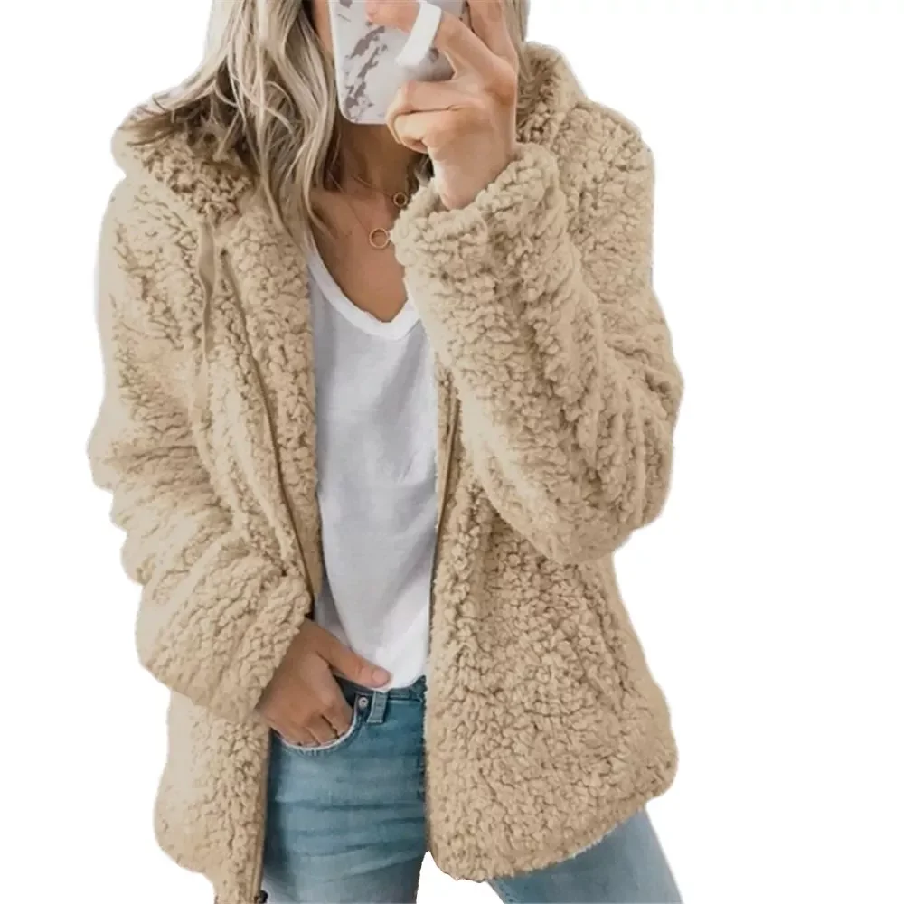 

2022 New Women Hooded Woolen Fleece Autumn and Winter Jacket Casual and Comfortable Zipper Winter Coat Women Elegant