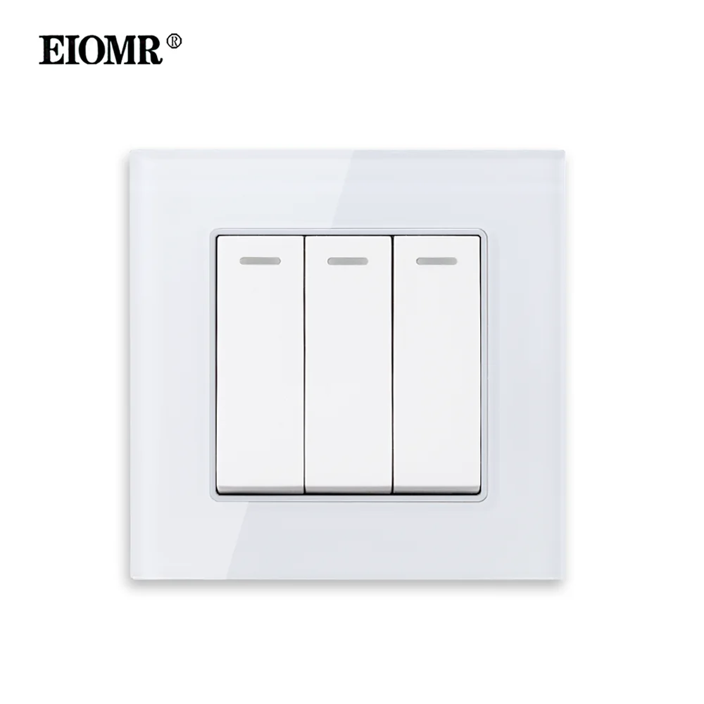 

EIOMR Wall Light Switch,3 Gang 1/2 Way,Size 86*86mm,16A 250V Multi -material Panel EU UK Rocker Switch for Household Light Power