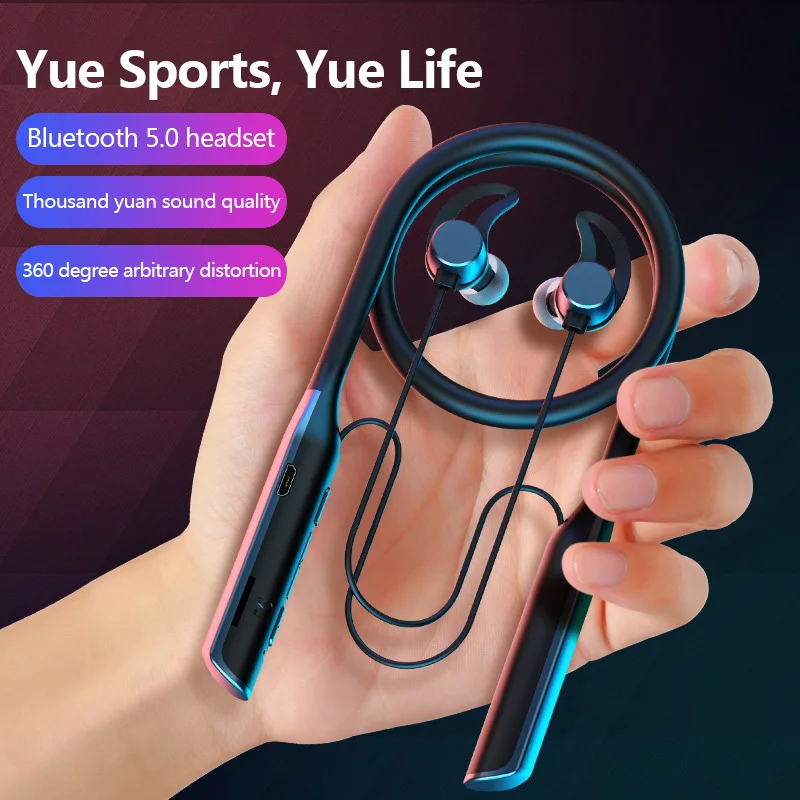 

Беспроводные наушники с шейным ободом, Bluetooth-наушники с микрофоном, спортивные наушники-вкладыши, наушники с поддержкой Sd-карты