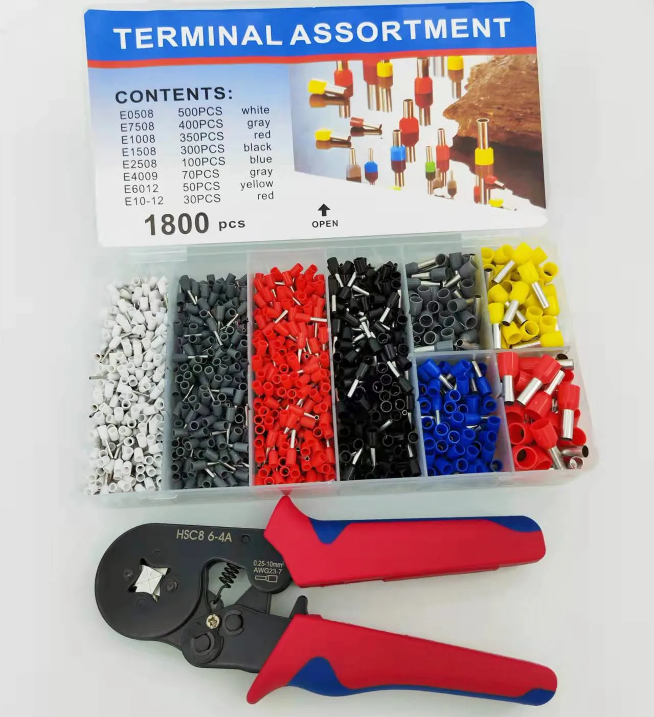 

HSC8 6-4 0.25-10mm2 23-10AWG Crimping Pliers 1800pcs Terminals for tube type needle type terminal crimp self-adjusting tool