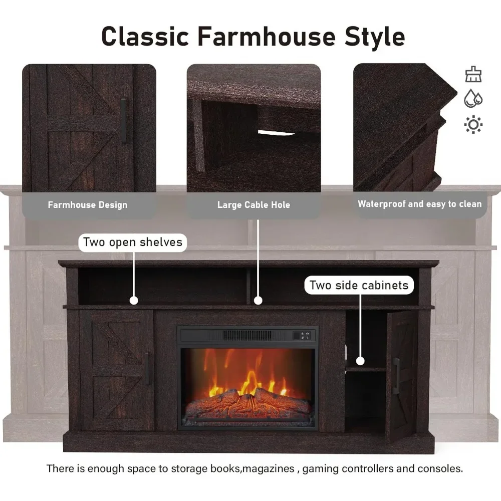 Каминная подставка под телевизор для телевизоров до 65 дюймов со шкафом хранения