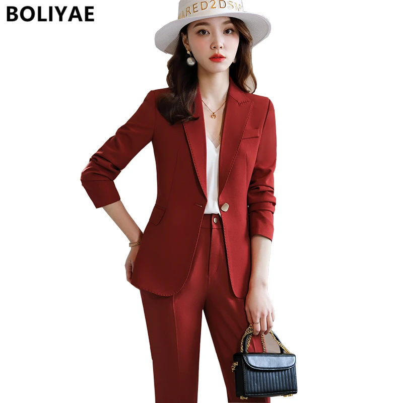 

Spring Autumn Fashion Blazers for Women Formal Trouser Suits OL Elegant Office Lady Business Long Sleeve Jacket and Pants Set