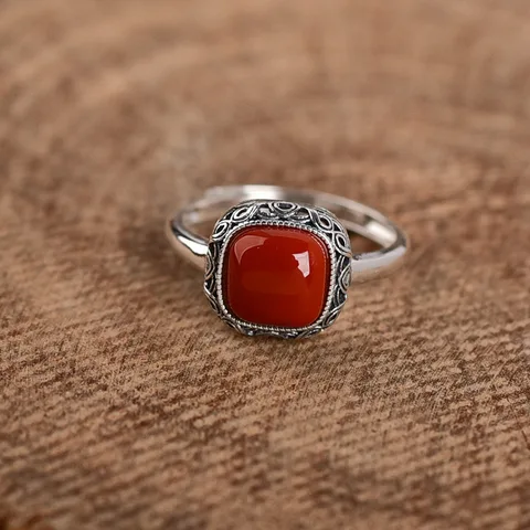 Кольца из Южного красного турмалина для женщин, серебро 925, простое кольцо в стиле ретро, регулируемое очаровательное ювелирное изделие для вечеринки, подарок