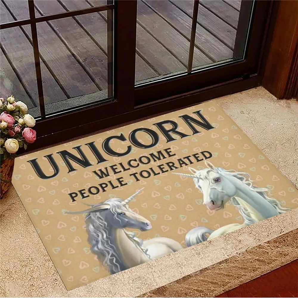 

HX Unicorn Welcome People Tolerated Doormat Animals 3D Printed Flannel Carpets Indoor Hallway Floor Rug 40x60cm Dropshipping
