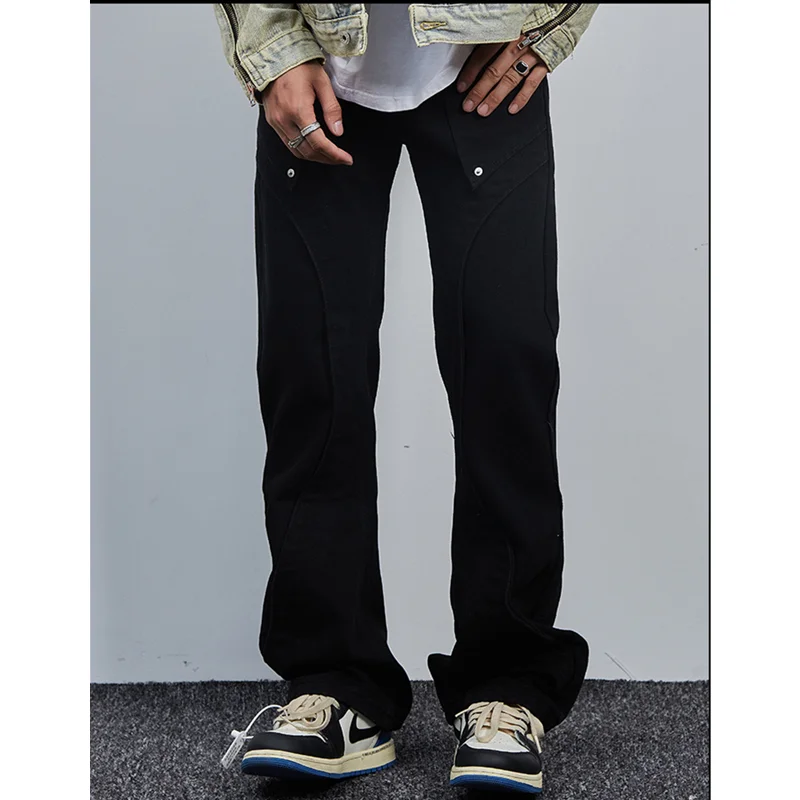 Streetwear Men 2022 New Vintage High Street Recreational Black Pants Straight Cylinder Comfortable Loose Jeans Autumn Female