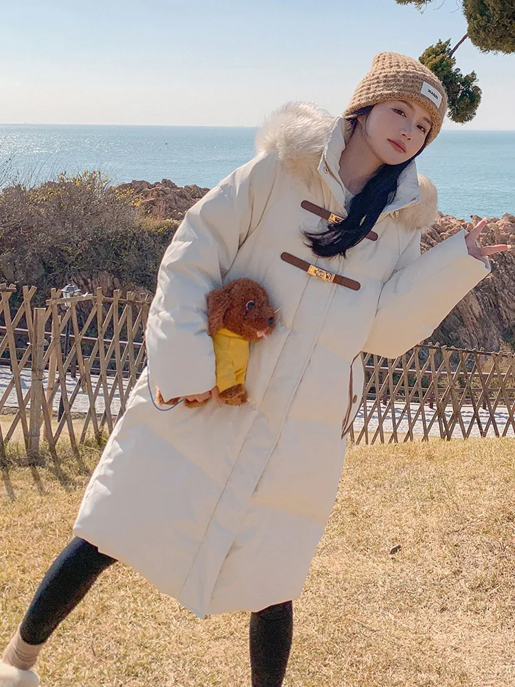 Кремово-белый пуховик женский зима 2024 новая корейская маленькая верхняя одежда