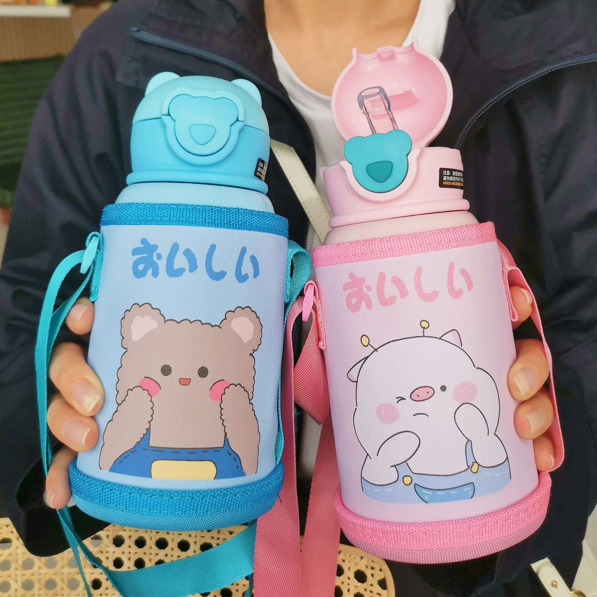 

Питьевая Бутылка NIEHAINA для детей с соломинкой, милая чашка для воды, портативная детская бутылка для воды из нержавеющей стали с двойным покр...