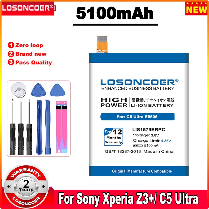 

LOSONCOER 5100mAh LIS1579ERPC Battery For Sony Xperia Z3+ Z4 Z3 Neo SO-03G C5 Ultra Dual E5506 E5553 E5533 E5563 Z3 Plus E6553