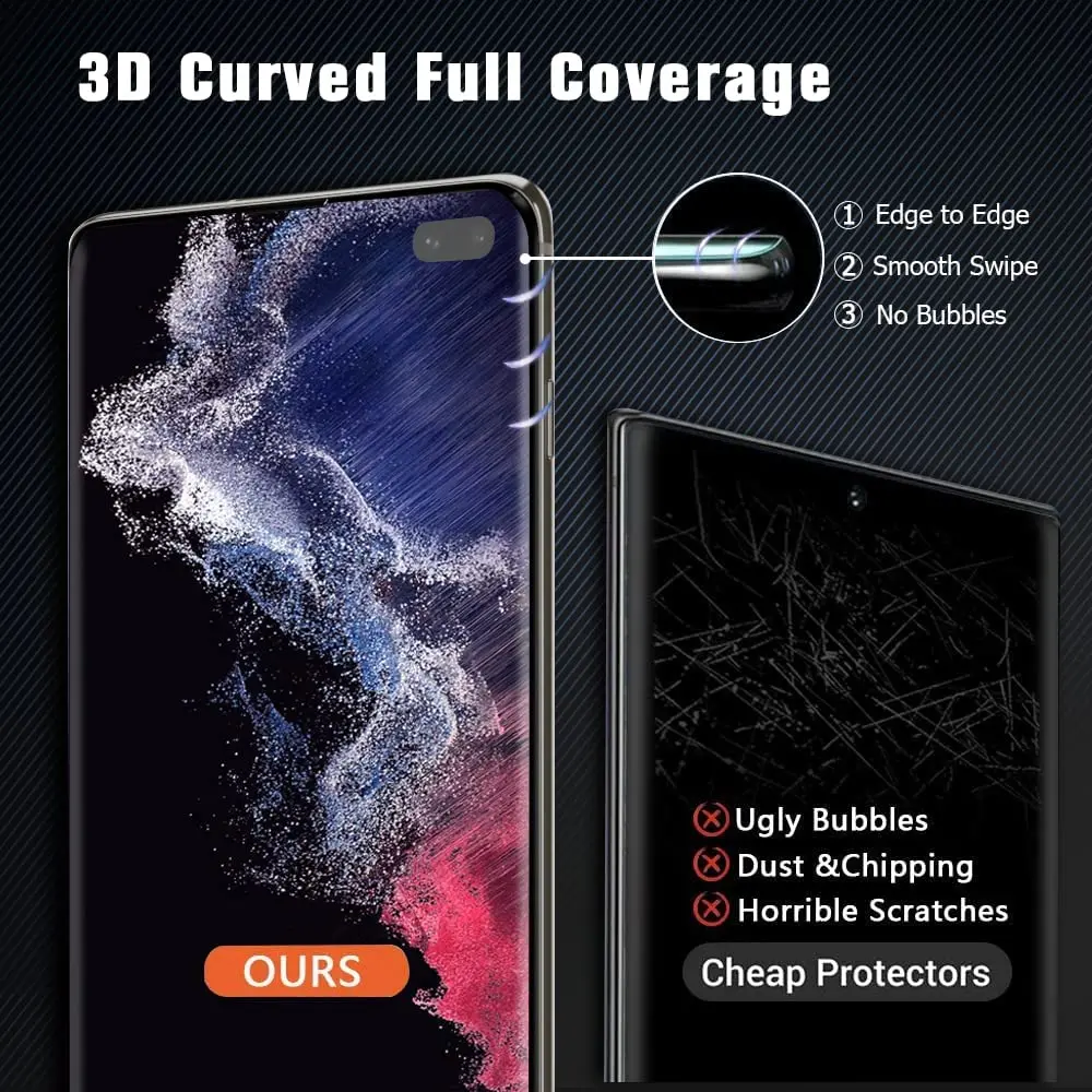 2/4Pcs Tempered Glass For Samsung Galaxy S10 Plus S20 S21 S22 S23 Ultra Plus Curved Anti Scratch Screen Protector Glass