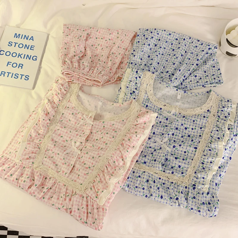 

Pajamas Women's Summer Floral Print Short-sleeved Shorts Casual Home Clothes Two-piece Set Sleepwear Sets Girls Sweet Loungewear