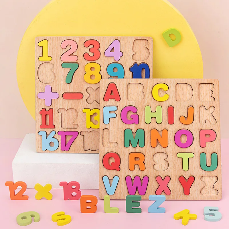 Montessori Toy ABC Alphabet Number Puzzle Wooden Toys 3D Puzzle Kids Early Educational Toy Letter Game Baby Puzzle Baby Toys