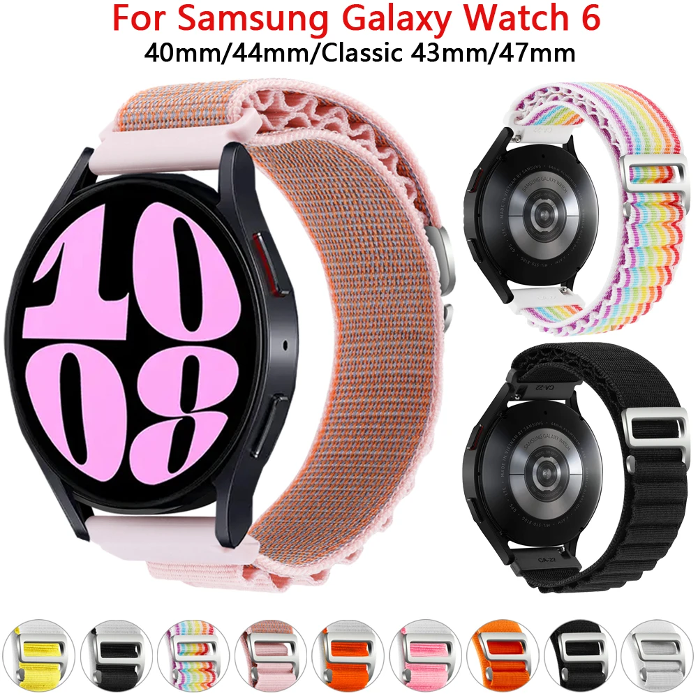 Ремешок 20 мм для Samsung Galaxy Watch 6 4 5 Pro 45 44 40 нейлоновый браслет 6/4 Classic 47 43 42 46