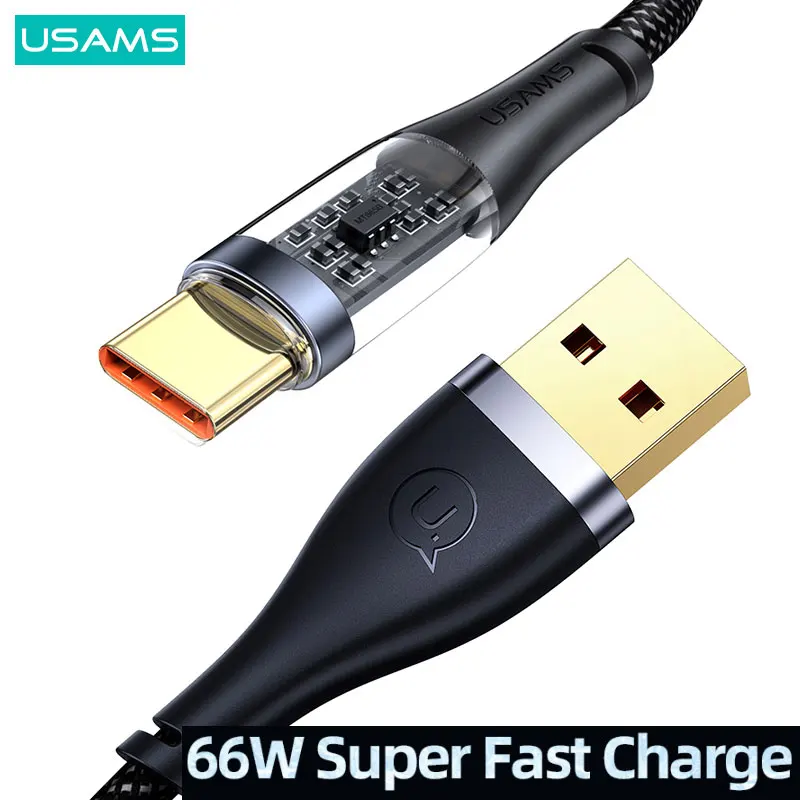 

USAMS 6A USB Type C Cable For Huawei P30 P40 Pro 66W Fast Charging Wire USB-C Charger Data Cord For Samsung S21 ultra S20 Poco